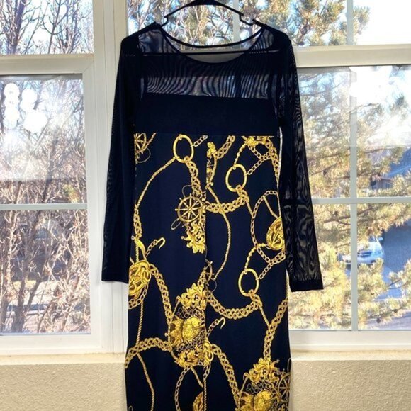 Isaac Mizrahi Black and Gold Shift Dress - Picture 9 of 10